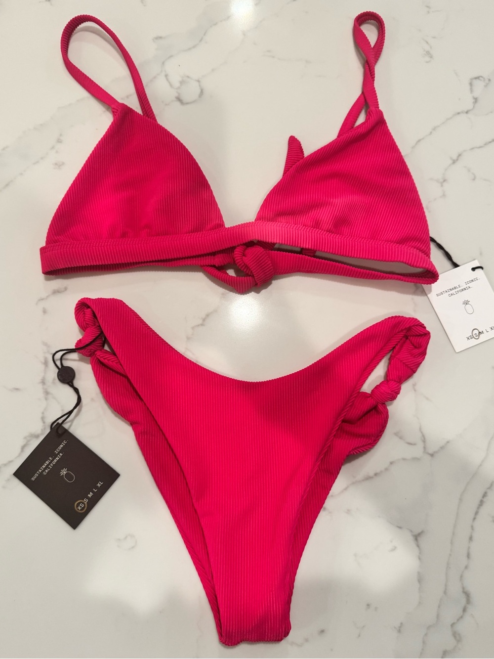 NWT Skatie Bikini - Kourtney Top and Suzanne Bottom- Pink - Small Top, XS Bottom